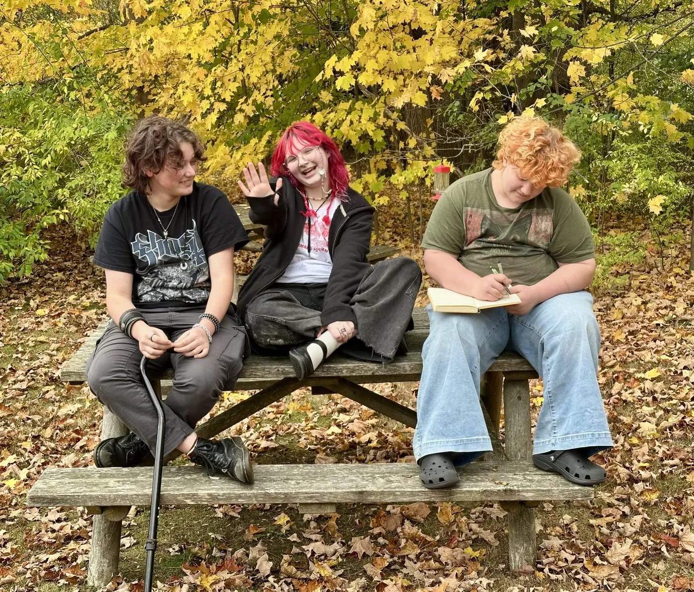 Students outside on a fall day
